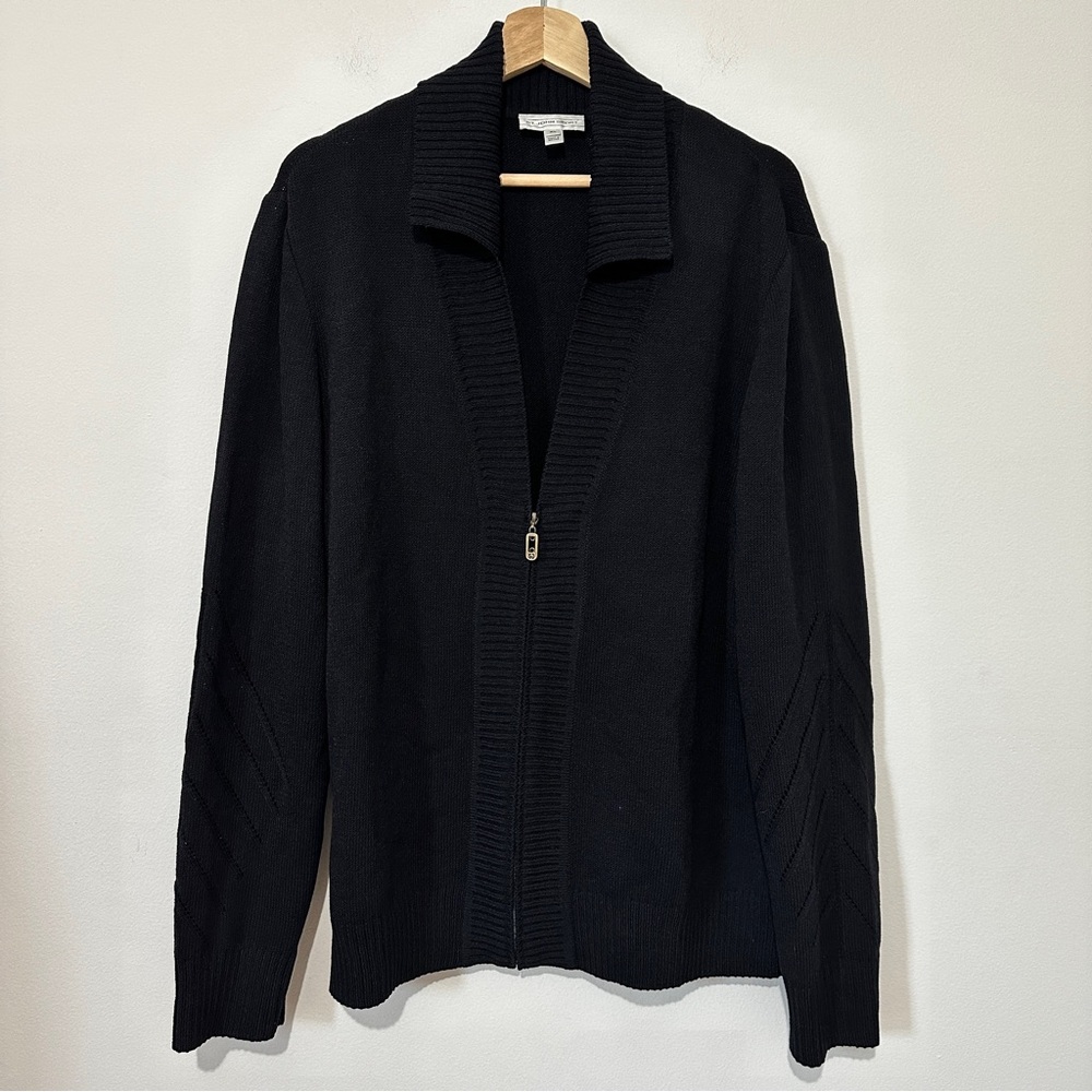 St. John Sport Women's Wool Knit Zip Up Cardigan Navy Blue Size L Collared $299